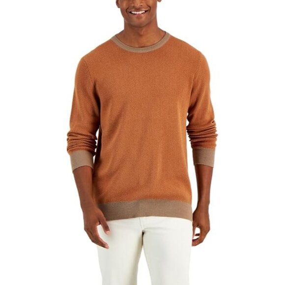 Club Rooms Pullover Sweater Crew Neck Herringbone Cotton Mens Orange Size Large - Picture 1 of 4